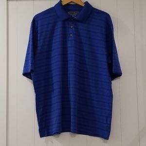 Men's blue polo shirt.